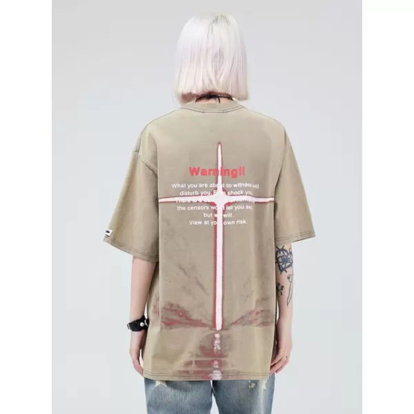 Aelfric Eden Mens Vintage Oversized Tee Shirts Doggy Graphic Print Crewneck Crop Tops Streetwear Cotton Short Sleeve1408khaki