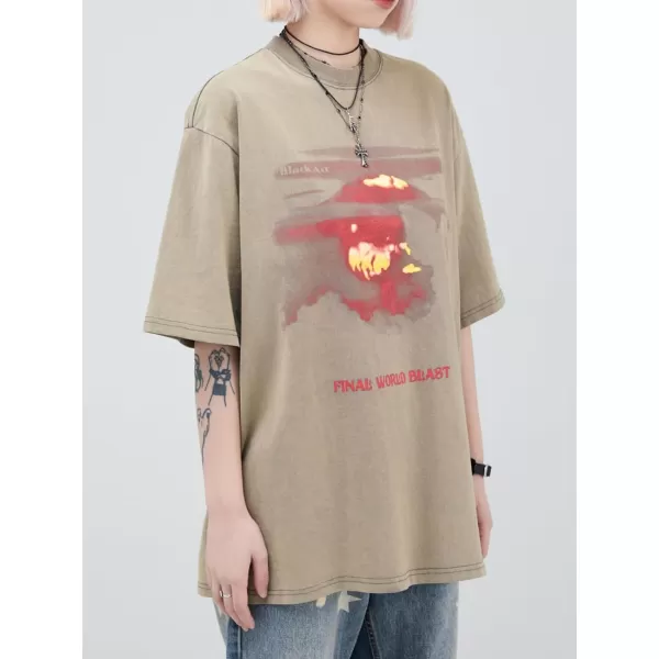 Aelfric Eden Mens Vintage Oversized Tee Shirts Doggy Graphic Print Crewneck Crop Tops Streetwear Cotton Short Sleeve1408khaki