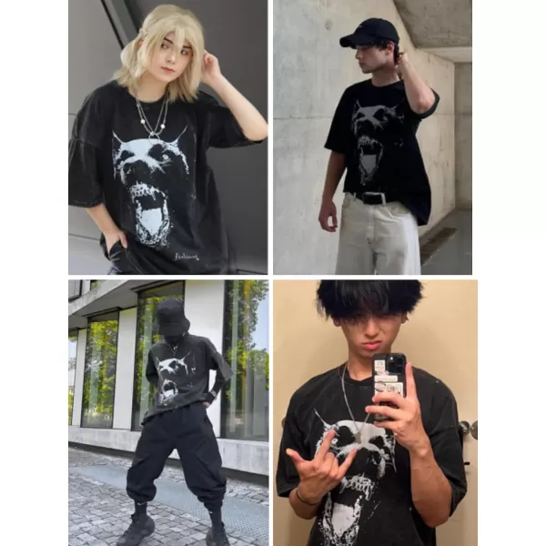 Aelfric Eden Mens Vintage Oversized Tee Shirts Doggy Graphic Print Crewneck Crop Tops Streetwear Cotton Short SleeveA01black