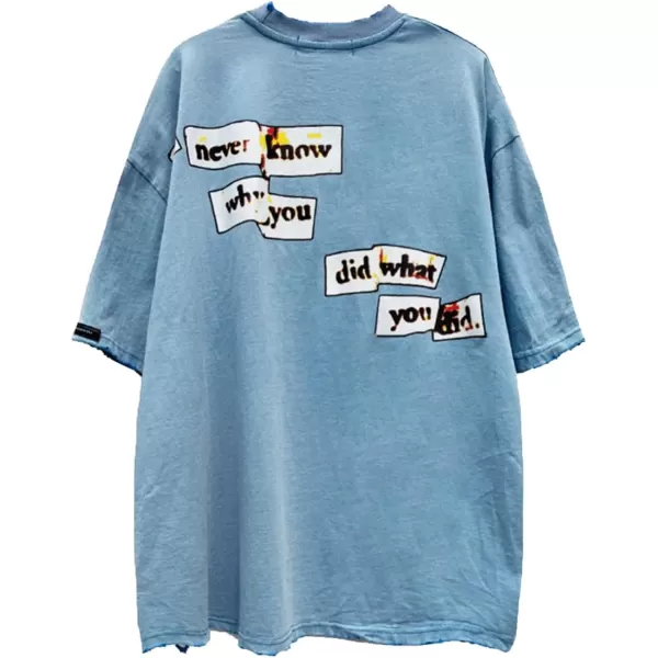 Aelfric Eden Mens Vintage Oversized Tee Shirts Doggy Graphic Print Crewneck Crop Tops Streetwear Cotton Short SleeveBlue37