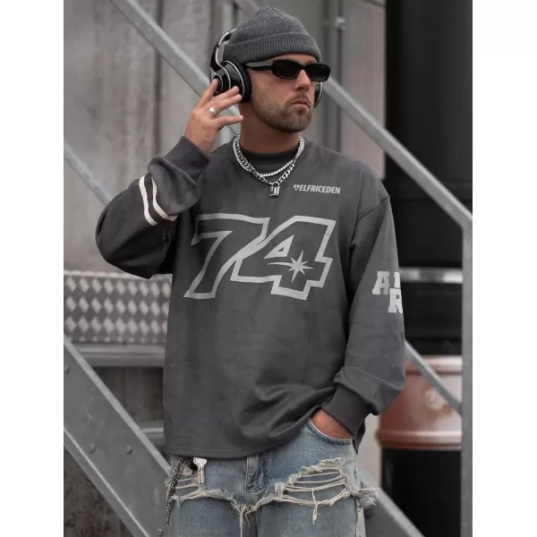 Aelfric Eden Oversized Crewneck Sweatshirts for Men Vintage Graphic Pullover Loose Fit Streetwear Long Sleeve TopGrey