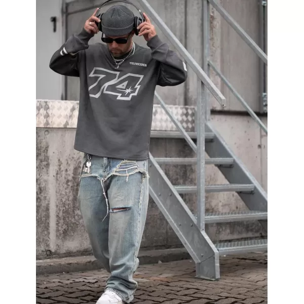 Aelfric Eden Oversized Crewneck Sweatshirts for Men Vintage Graphic Pullover Loose Fit Streetwear Long Sleeve TopGrey