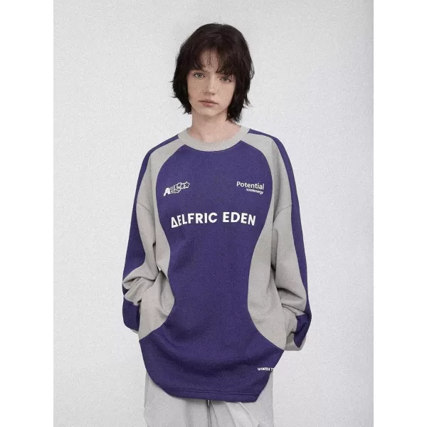 Aelfric Eden Oversized Graphic Sweatshirt for Women Contrast Color Crewneck Long Sleeve Tops Casual PulloverPurple