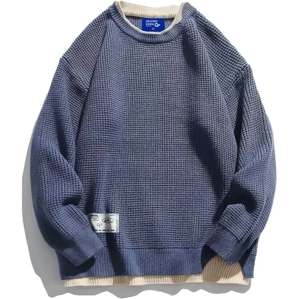 Aelfric Eden Oversized Knit Sweater Solid Vintage Pullover Sweater Unisex Woven Crewneck Knitted Tops35blue