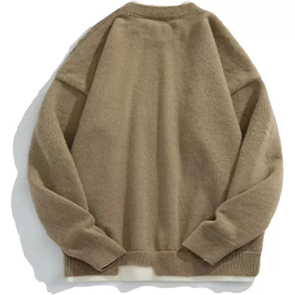 Aelfric Eden Oversized Knit Sweater Solid Vintage Pullover Sweater Unisex Woven Crewneck Knitted Tops38khaki