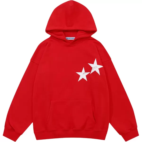 Aelfric Eden Star Graphic Hoodies Oversized Y2k Hooded Sweatshirt Fashion Hoodie Streetwear Unisex Pullover TopsRed