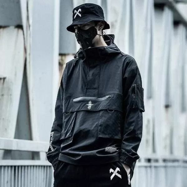 Aelfric Eden Streetwear Windbreaker Jackets Streetwear Multi Pockets Patchwork Hip Hop Cyberpunk Techwear Harajuku Coat06black