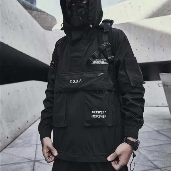 Aelfric Eden Streetwear Windbreaker Jackets Streetwear Multi Pockets Patchwork Hip Hop Cyberpunk Techwear Harajuku Coat5black