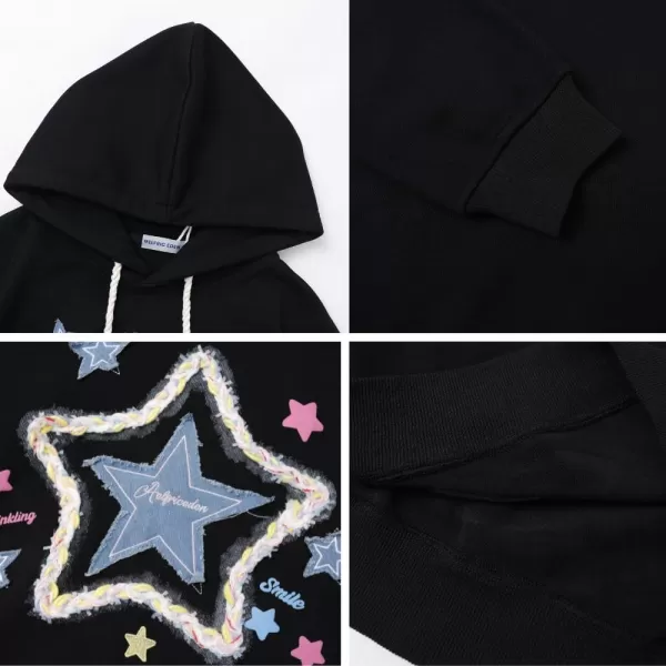 Aelfric Eden Womens Oversized Hoodies Star Graphic Fleece Hooded Streetwear Unisex Sweatshirts Pullover with PocketBlack