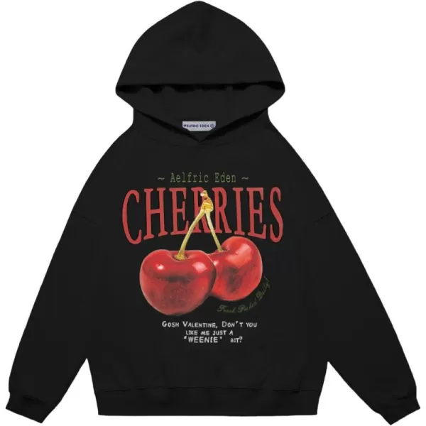 Aelfric Eden Cherry Graphic Hoodies Streetwear Hooded Sweatshirt Pullover Hip Hop Fashion Hoodies Unisex3black