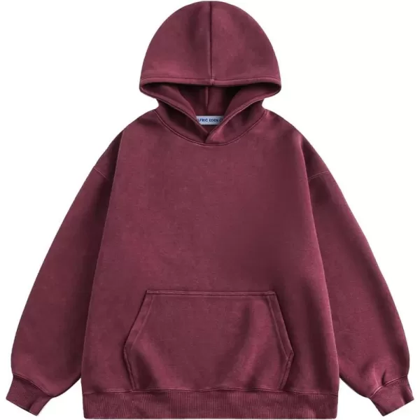 Aelfric Eden Hoodie Oversized Solid Hoodies Unisex Vintage Washed Hooded Sweatshirt with PocketBurgundy