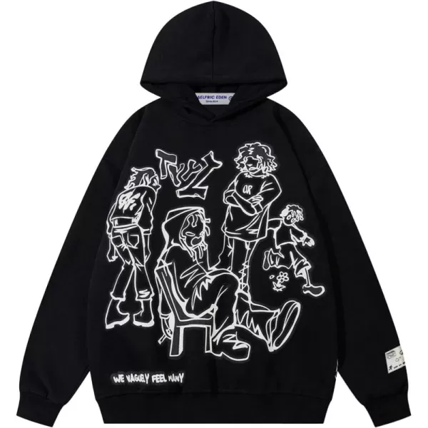 Aelfric Eden Mens Graphic Hoodies Y2k Hoodies Oversized Streetwear Hoodie Sweatshirt Casual Harajuku Hooded Pullover03cartoonblack