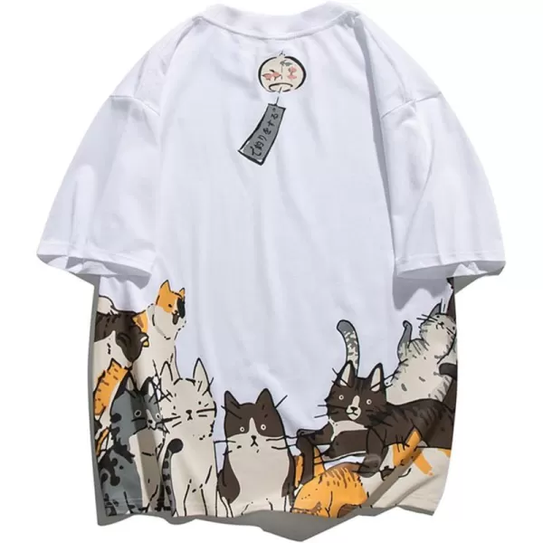 Aelfric Eden Mens Japanese Casual Short Sleeves Graphic Print Shirts Unisex Vintage Tee29catwhite