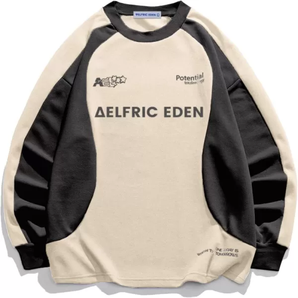 Aelfric Eden Oversized Graphic Sweatshirt for Women Contrast Color Crewneck Long Sleeve Tops Casual PulloverBeige