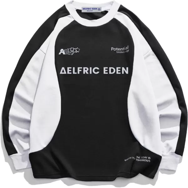 Aelfric Eden Oversized Graphic Sweatshirt for Women Contrast Color Crewneck Long Sleeve Tops Casual PulloverBlack