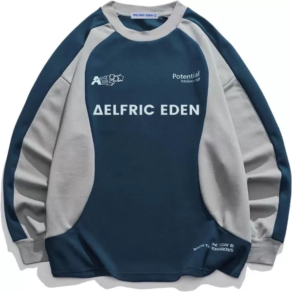 Aelfric Eden Oversized Graphic Sweatshirt for Women Contrast Color Crewneck Long Sleeve Tops Casual PulloverBlue