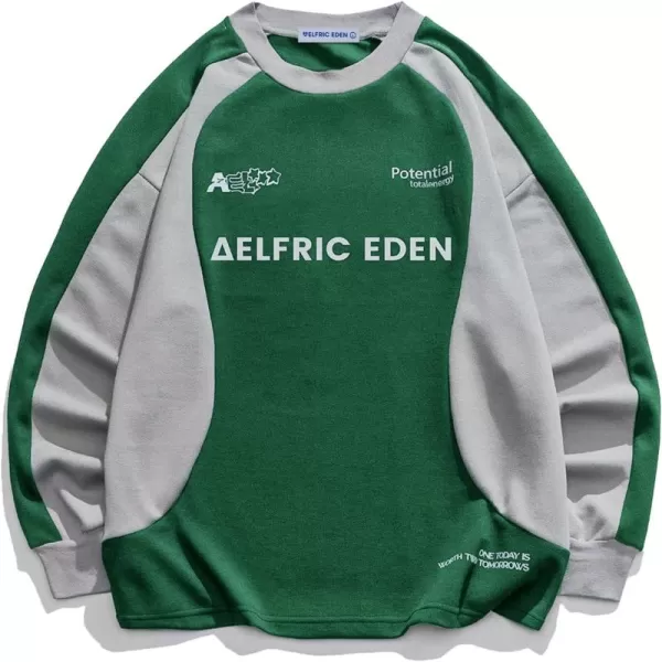 Aelfric Eden Oversized Graphic Sweatshirt for Women Contrast Color Crewneck Long Sleeve Tops Casual PulloverGreen