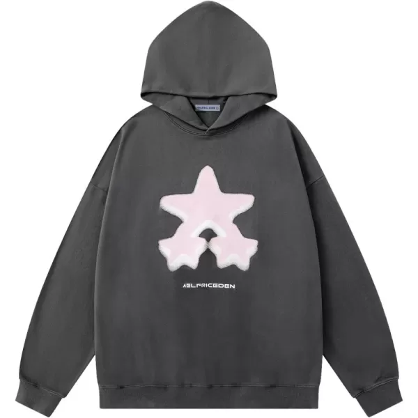 Aelfric Eden Oversized Hoodie Heavyweight Vintage Streetwear Star Graphic Hoodies Pullover with PocketsGrey