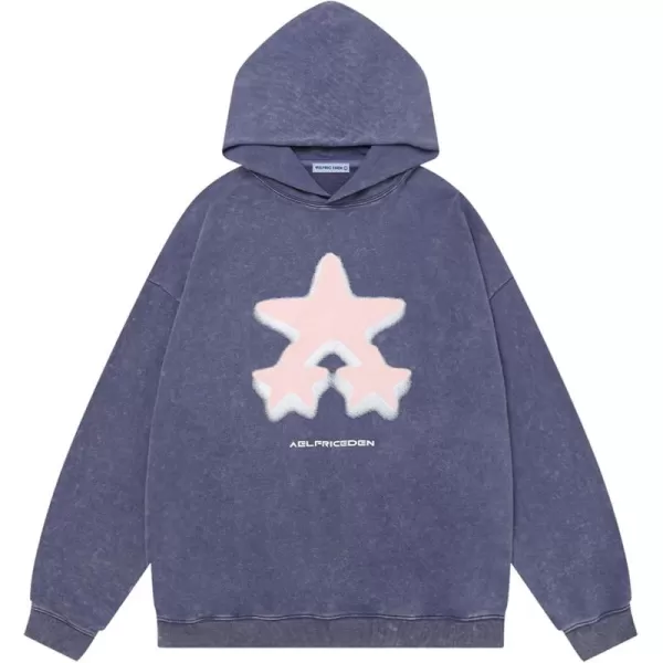 Aelfric Eden Oversized Hoodie Heavyweight Vintage Streetwear Star Graphic Hoodies Pullover with PocketsPurple