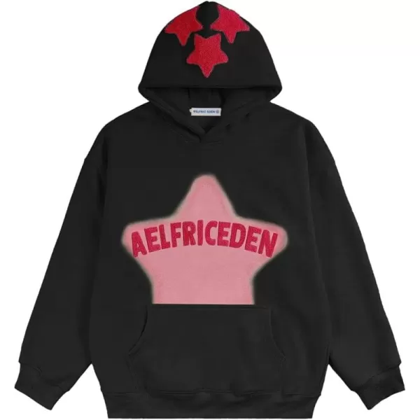 Aelfric Eden Star Graphic Hoodie Streetwear Print Trend Causal Loose Oversized Hooded Sweatshirts PulloverBb04black