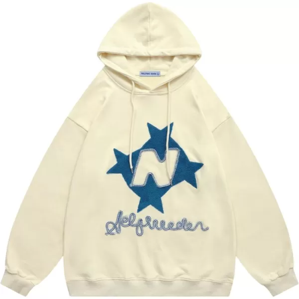 Aelfric Eden Y2k Hoodie Women Graphic Oversized Hoodies Star Embroidered Hoodied Sweatshirt Casual Vintage PulloverApricot