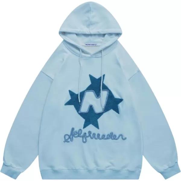 Aelfric Eden Y2k Hoodie Women Graphic Oversized Hoodies Star Embroidered Hoodied Sweatshirt Casual Vintage PulloverBlue