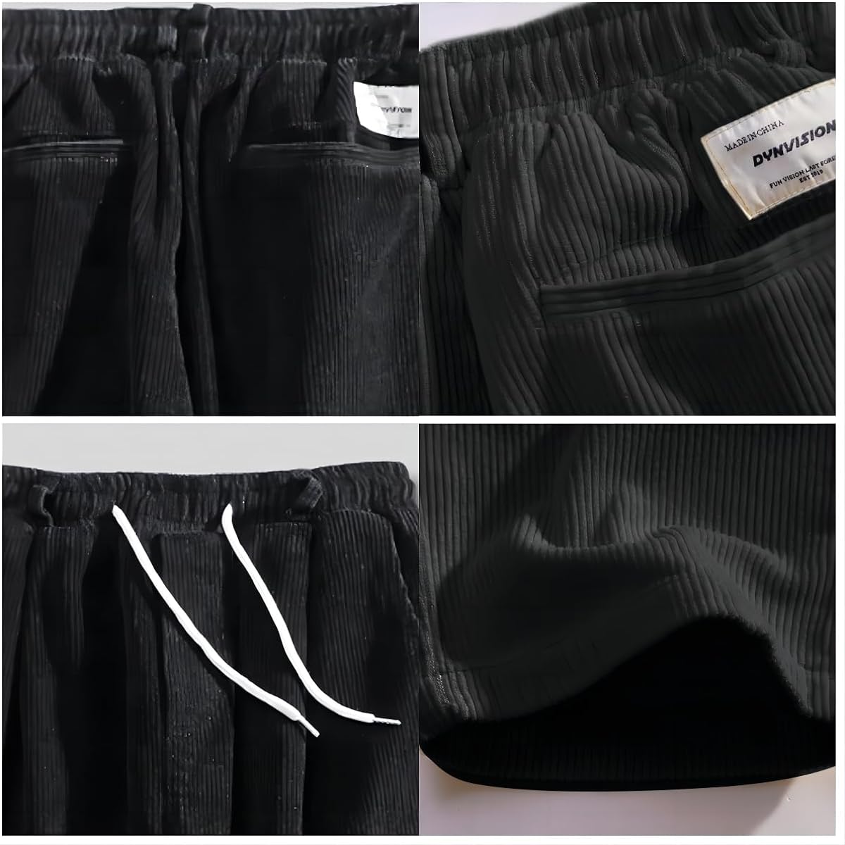 Aelfric Eden Mens Corduroy Vintage Cargo Sweatpants Long Solid Elastic Waist Casual Pants Hip hop Streetwear Pant01black