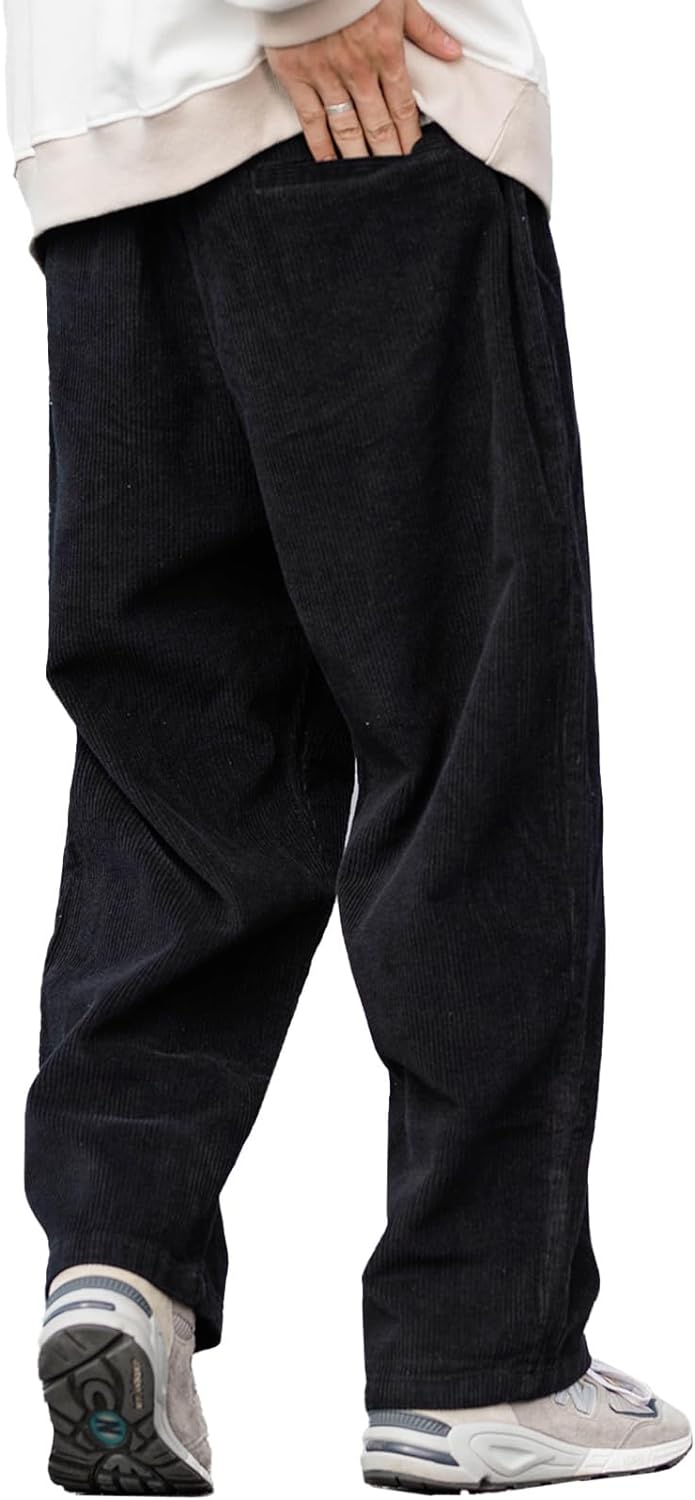 Aelfric Eden Mens Corduroy Vintage Cargo Sweatpants Long Solid Elastic Waist Casual Pants Hip hop Streetwear Pant01black