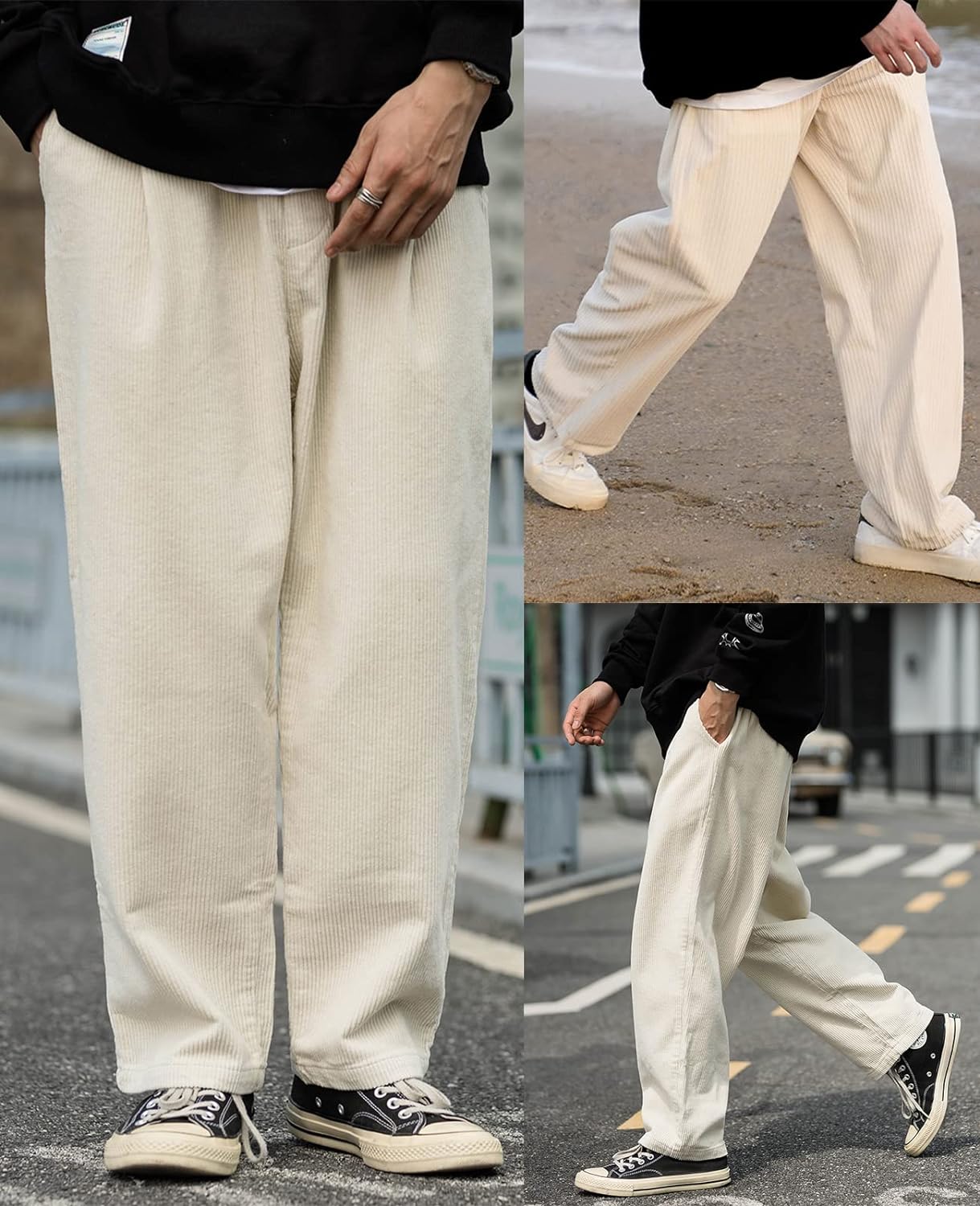 Aelfric Eden Mens Corduroy Vintage Cargo Sweatpants Long Solid Elastic Waist Casual Pants Hip hop Streetwear Pant01khaki