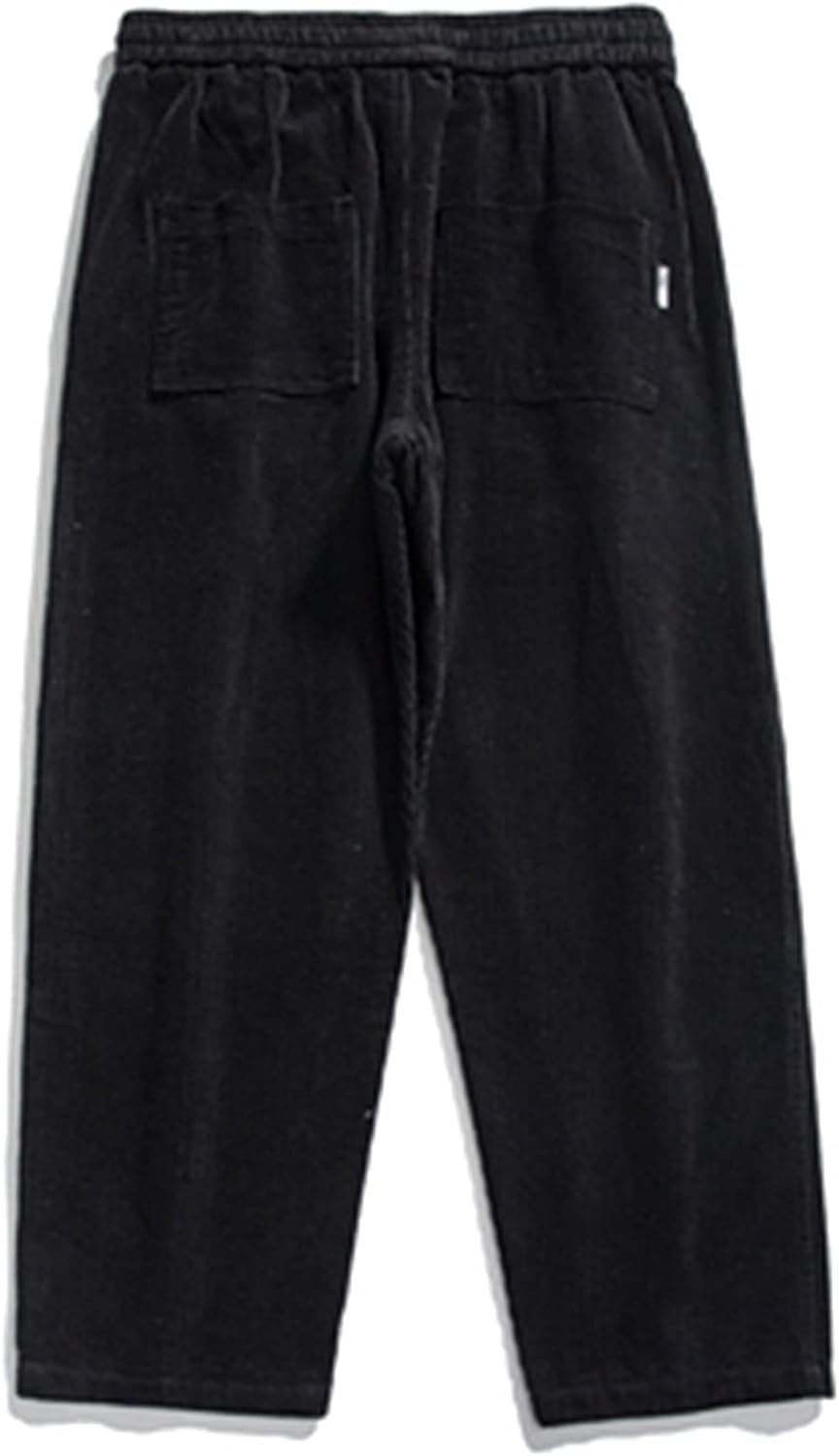 Aelfric Eden Mens Corduroy Vintage Cargo Sweatpants Long Solid Elastic Waist Casual Pants Hip hop Streetwear Pant02black