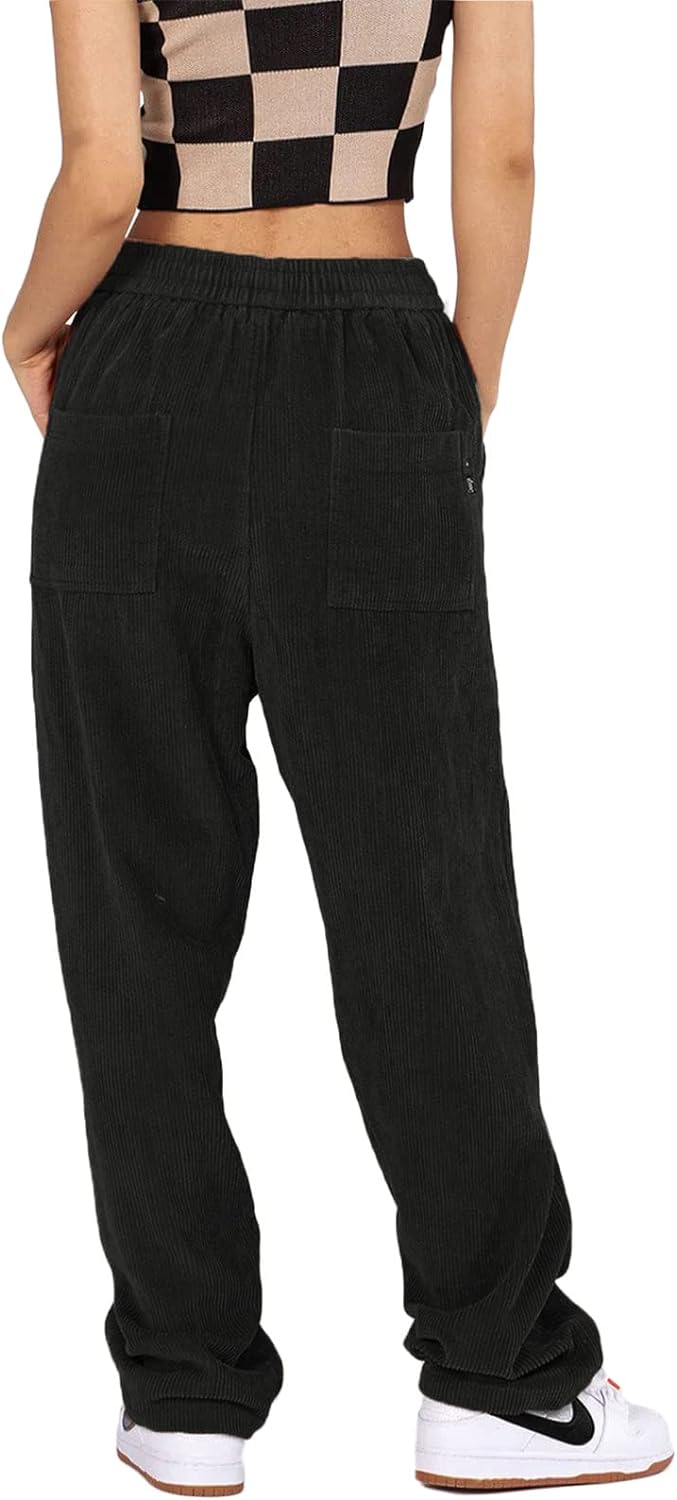 Aelfric Eden Mens Corduroy Vintage Cargo Sweatpants Long Solid Elastic Waist Casual Pants Hip hop Streetwear Pant02black