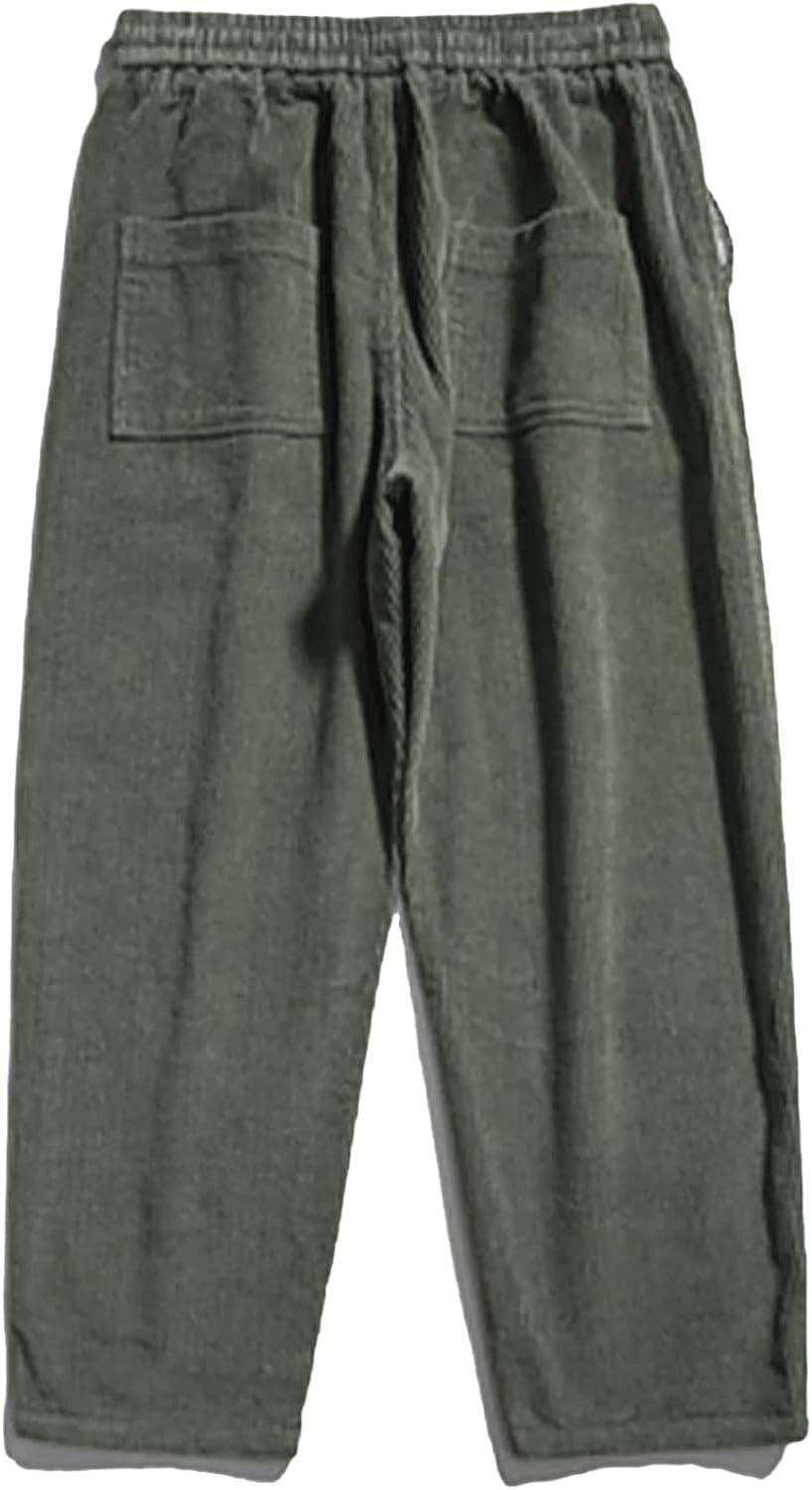 Aelfric Eden Mens Corduroy Vintage Cargo Sweatpants Long Solid Elastic Waist Casual Pants Hip hop Streetwear Pant03green