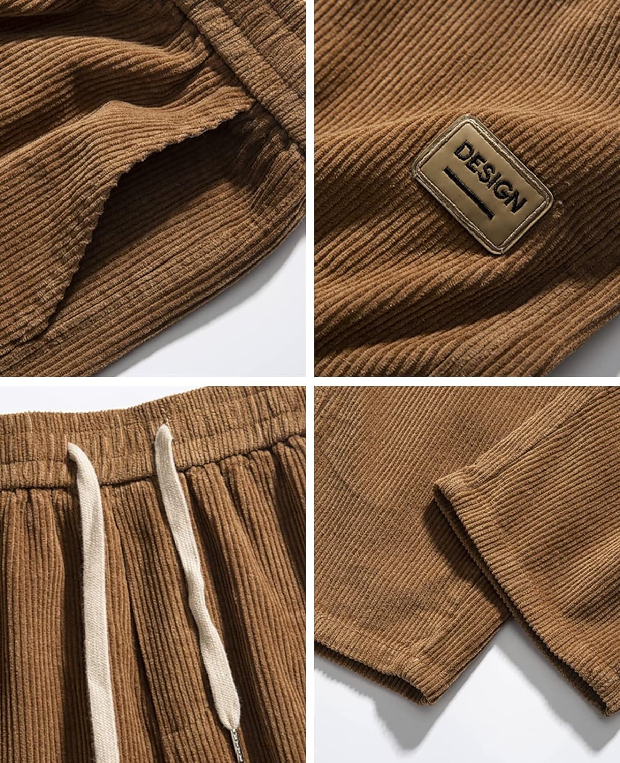 Aelfric Eden Mens Corduroy Vintage Cargo Sweatpants Long Solid Elastic Waist Casual Pants Hip hop Streetwear Pant04brown