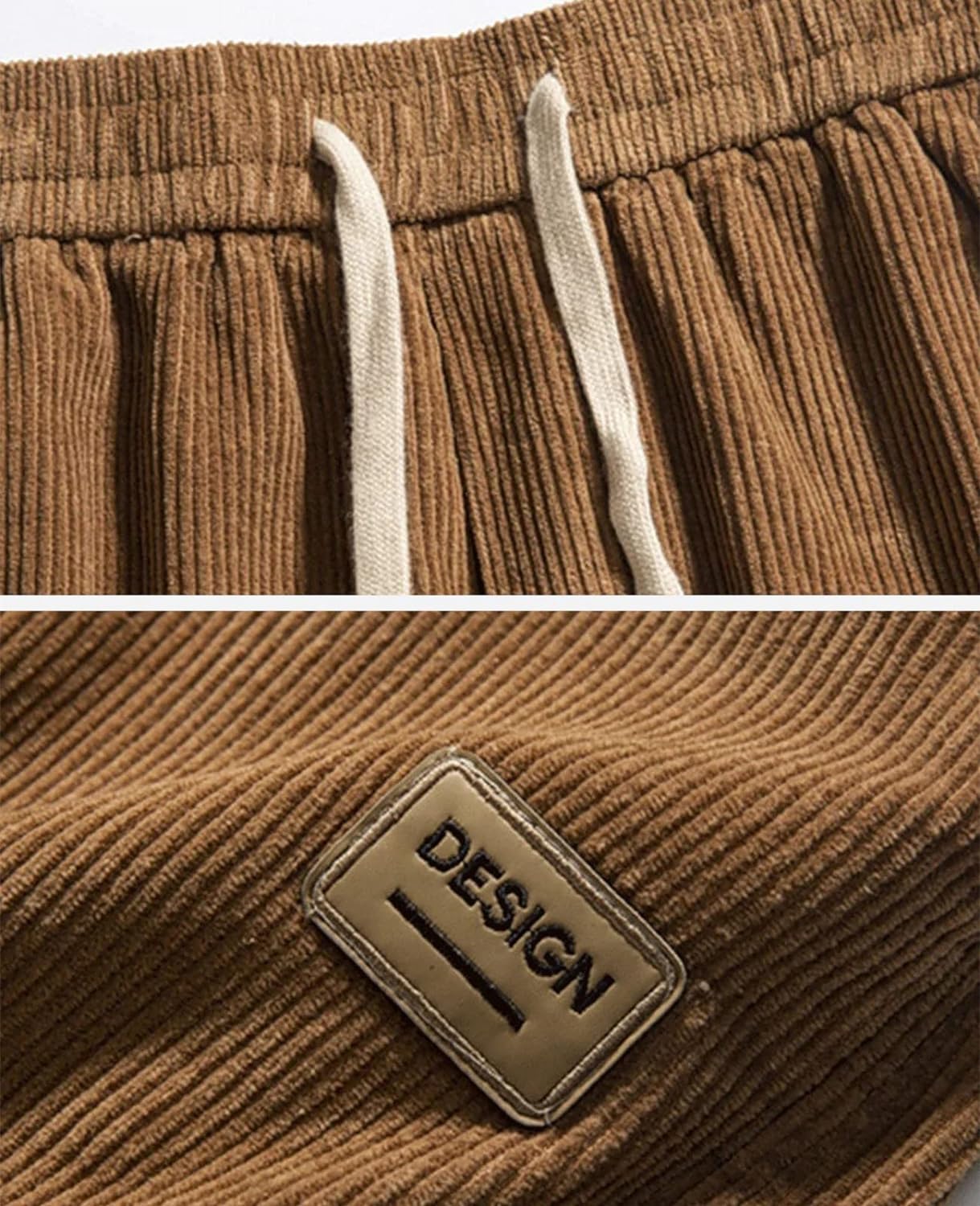 Aelfric Eden Mens Corduroy Vintage Cargo Sweatpants Long Solid Elastic Waist Casual Pants Hip hop Streetwear Pant04brown