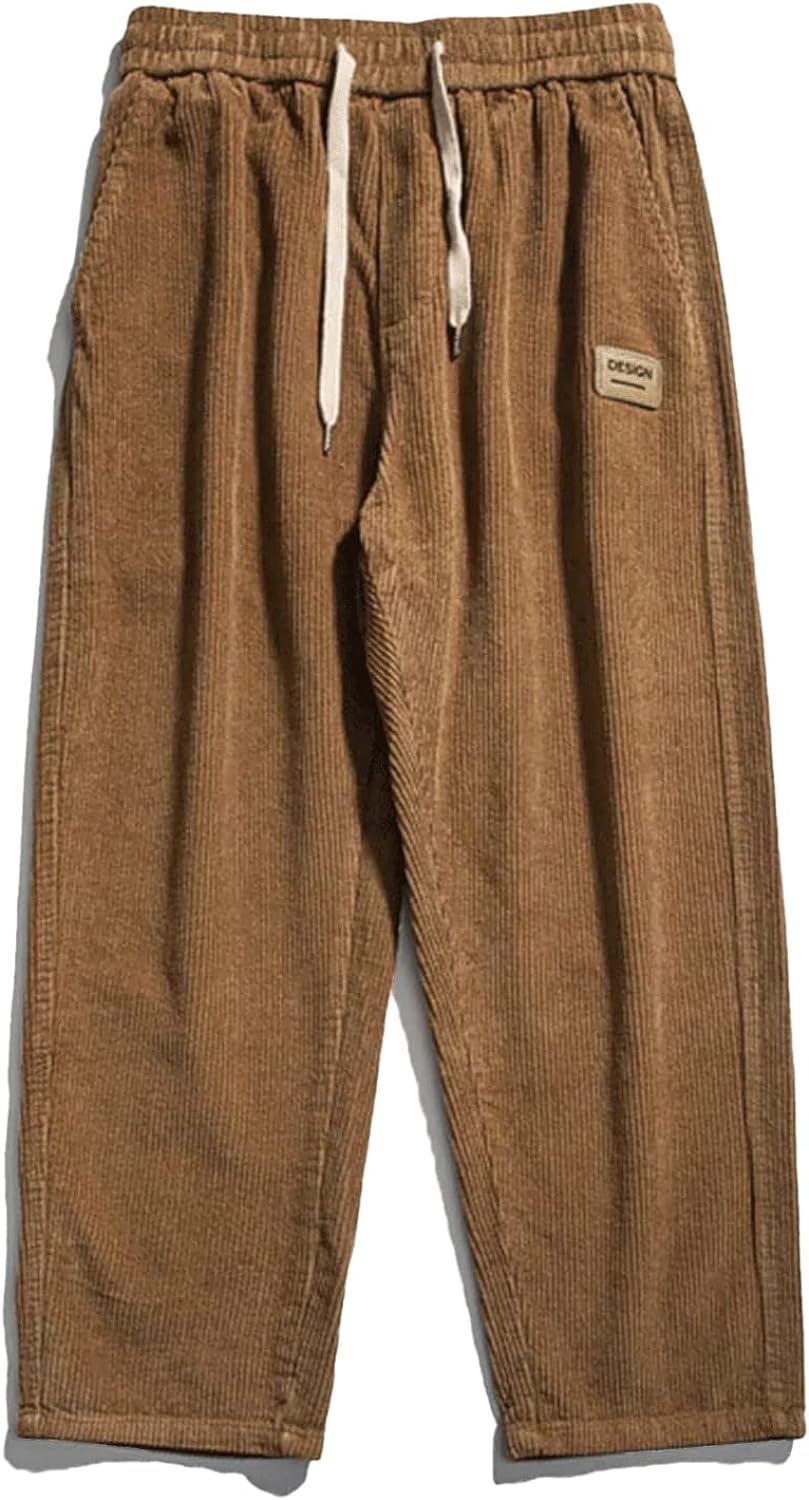 Aelfric Eden Mens Corduroy Vintage Cargo Sweatpants Long Solid Elastic Waist Casual Pants Hip hop Streetwear Pant04brown