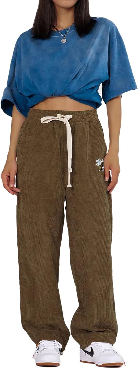 Aelfric Eden Mens Corduroy Vintage Cargo Sweatpants Long Solid Elastic Waist Casual Pants Hip hop Streetwear Pant09brown