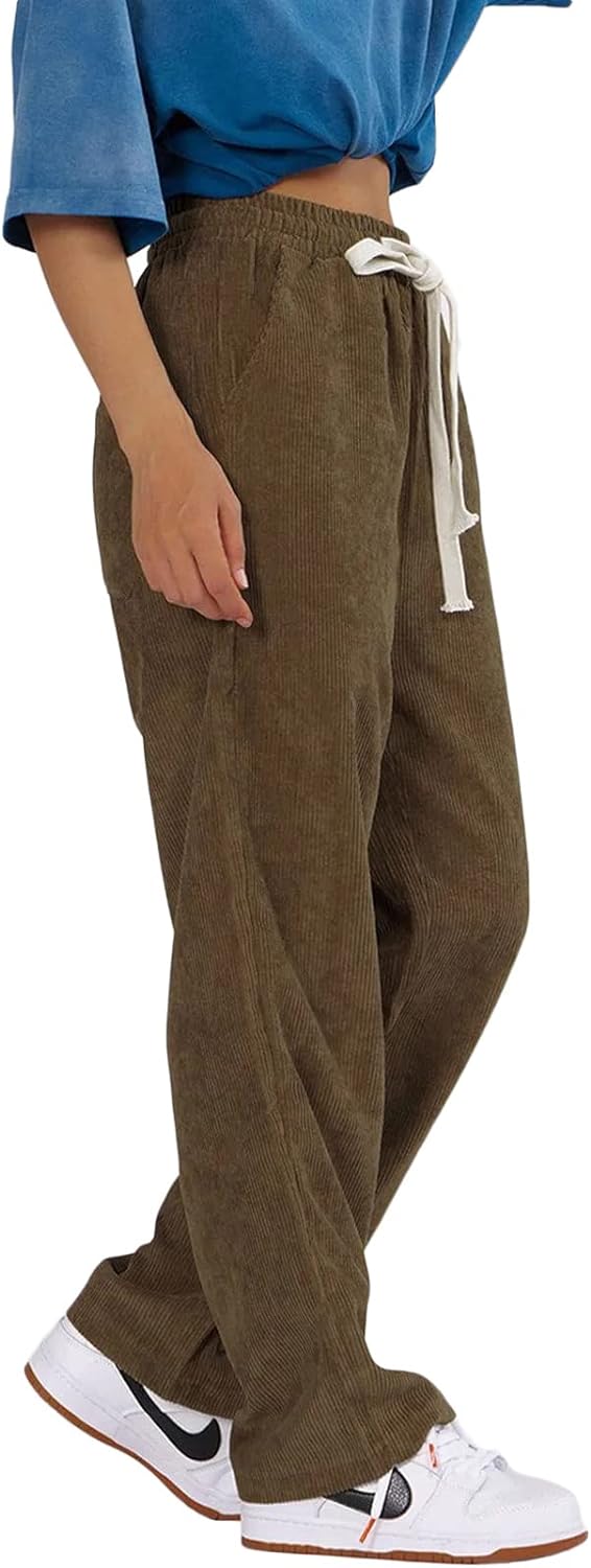 Aelfric Eden Mens Corduroy Vintage Cargo Sweatpants Long Solid Elastic Waist Casual Pants Hip hop Streetwear Pant09brown