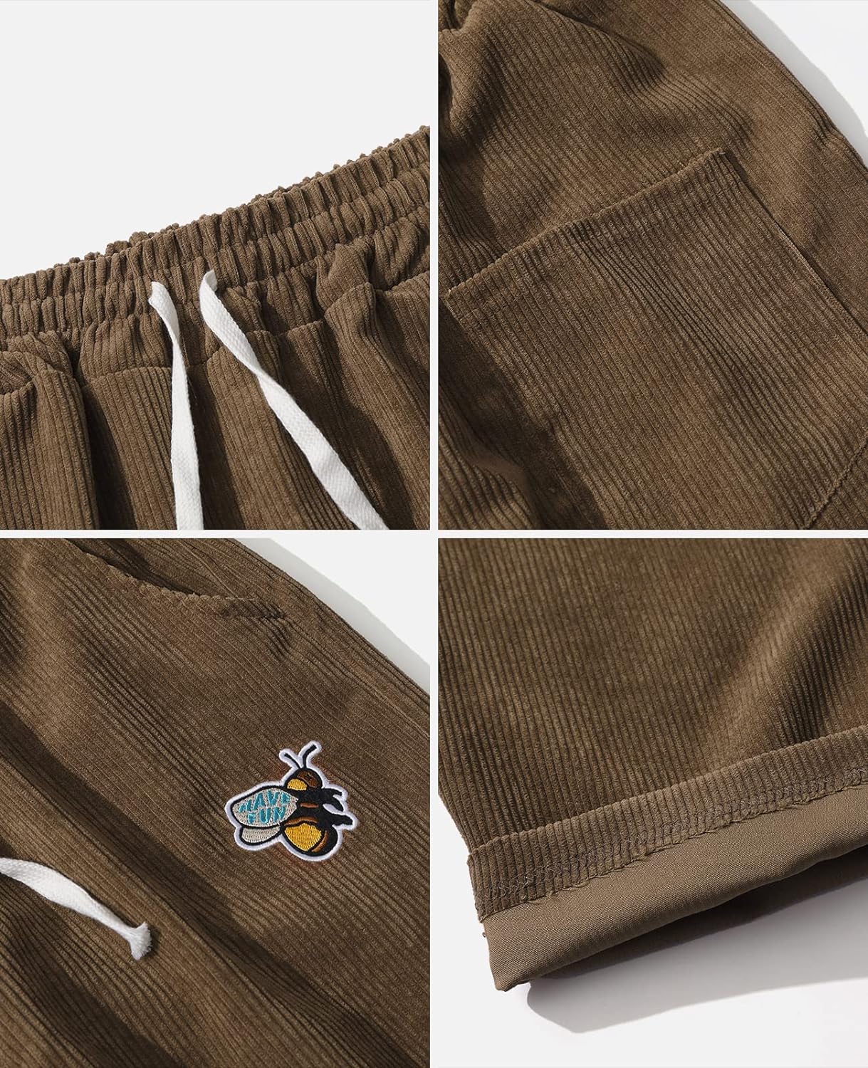 Aelfric Eden Mens Corduroy Vintage Cargo Sweatpants Long Solid Elastic Waist Casual Pants Hip hop Streetwear Pant09brown