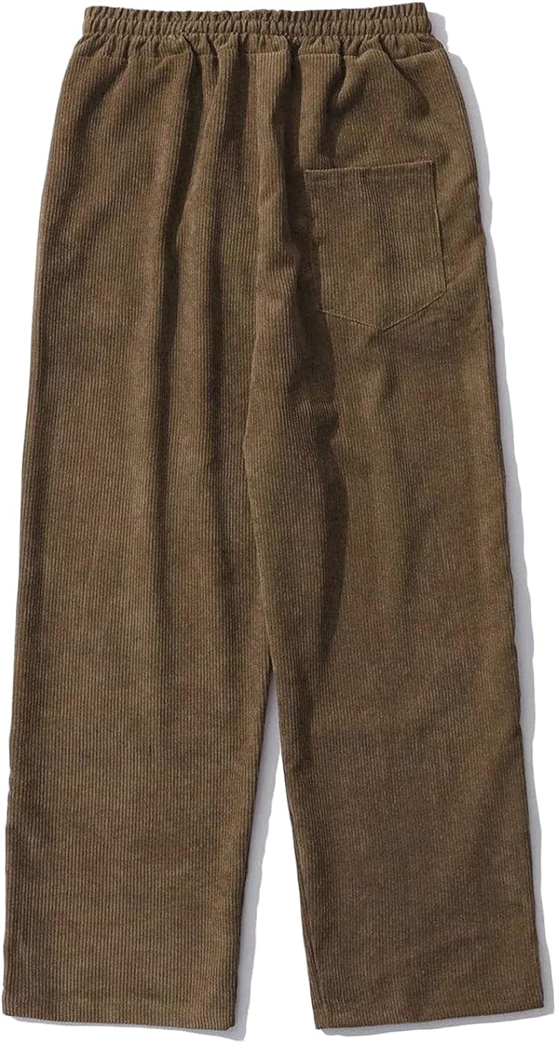 Aelfric Eden Mens Corduroy Vintage Cargo Sweatpants Long Solid Elastic Waist Casual Pants Hip hop Streetwear Pant09brown
