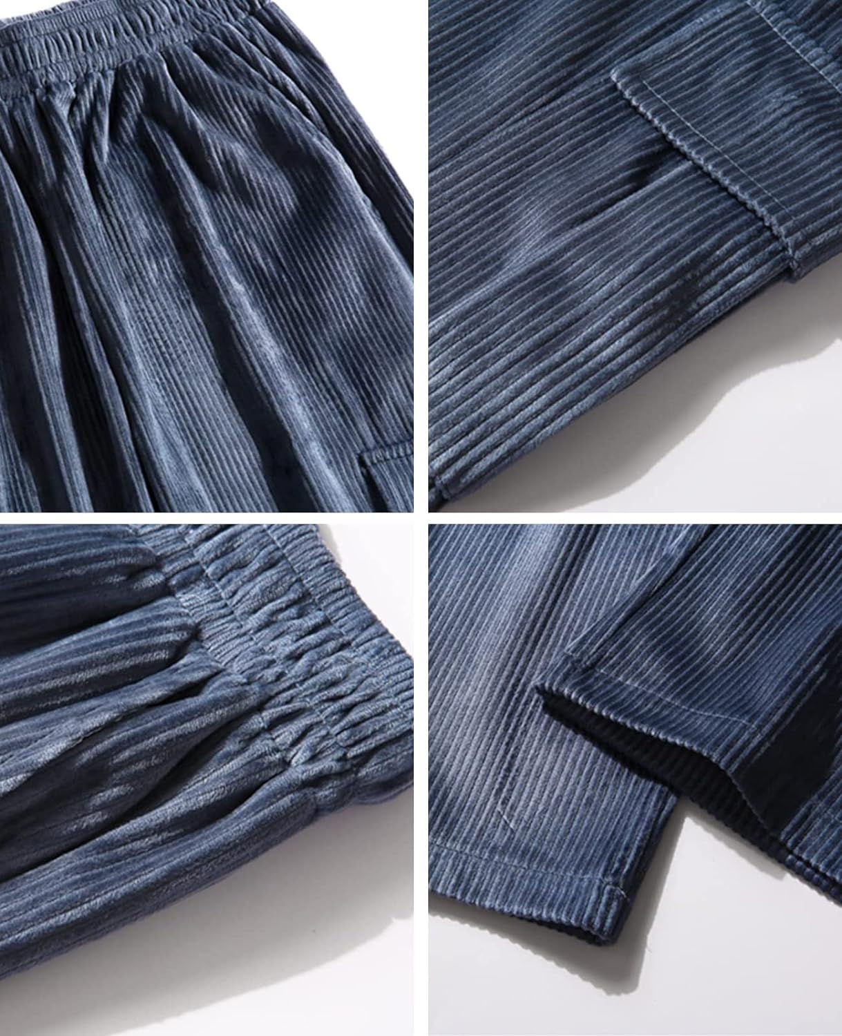 Aelfric Eden Mens Corduroy Vintage Cargo Sweatpants Long Solid Elastic Waist Casual Pants Hip hop Streetwear Pant11blue