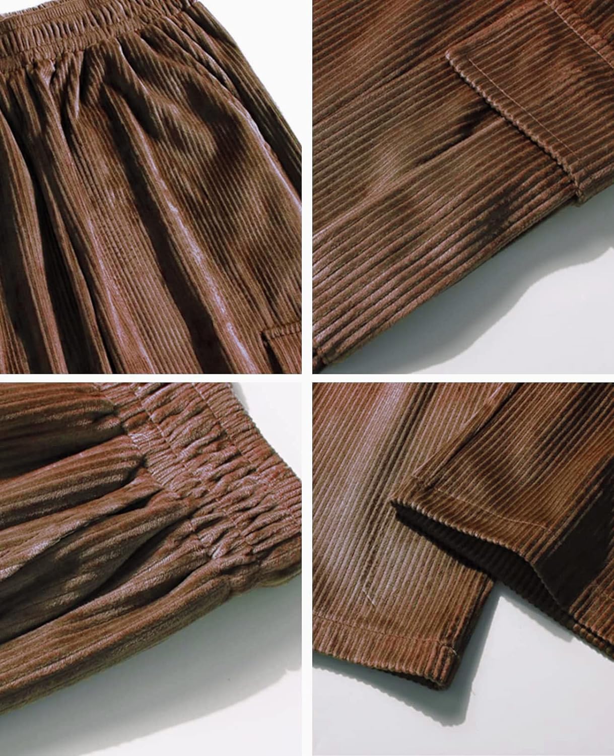 Aelfric Eden Mens Corduroy Vintage Cargo Sweatpants Long Solid Elastic Waist Casual Pants Hip hop Streetwear Pant11brown