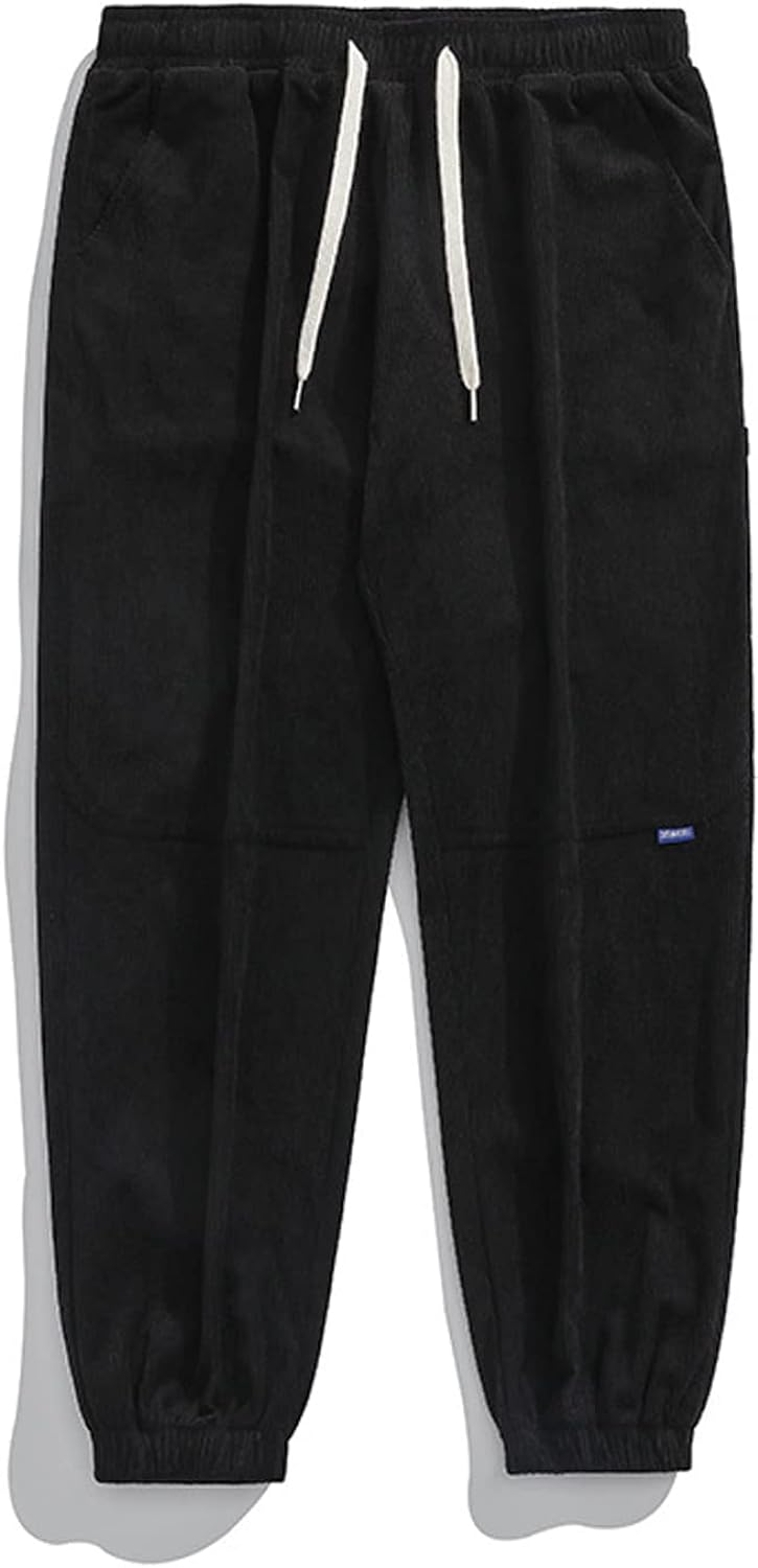 Aelfric Eden Mens Corduroy Vintage Cargo Sweatpants Long Solid Elastic Waist Casual Pants Hip hop Streetwear Pant13black