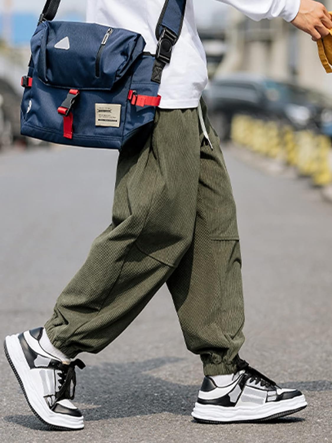 Aelfric Eden Mens Corduroy Vintage Cargo Sweatpants Long Solid Elastic Waist Casual Pants Hip hop Streetwear Pant13green