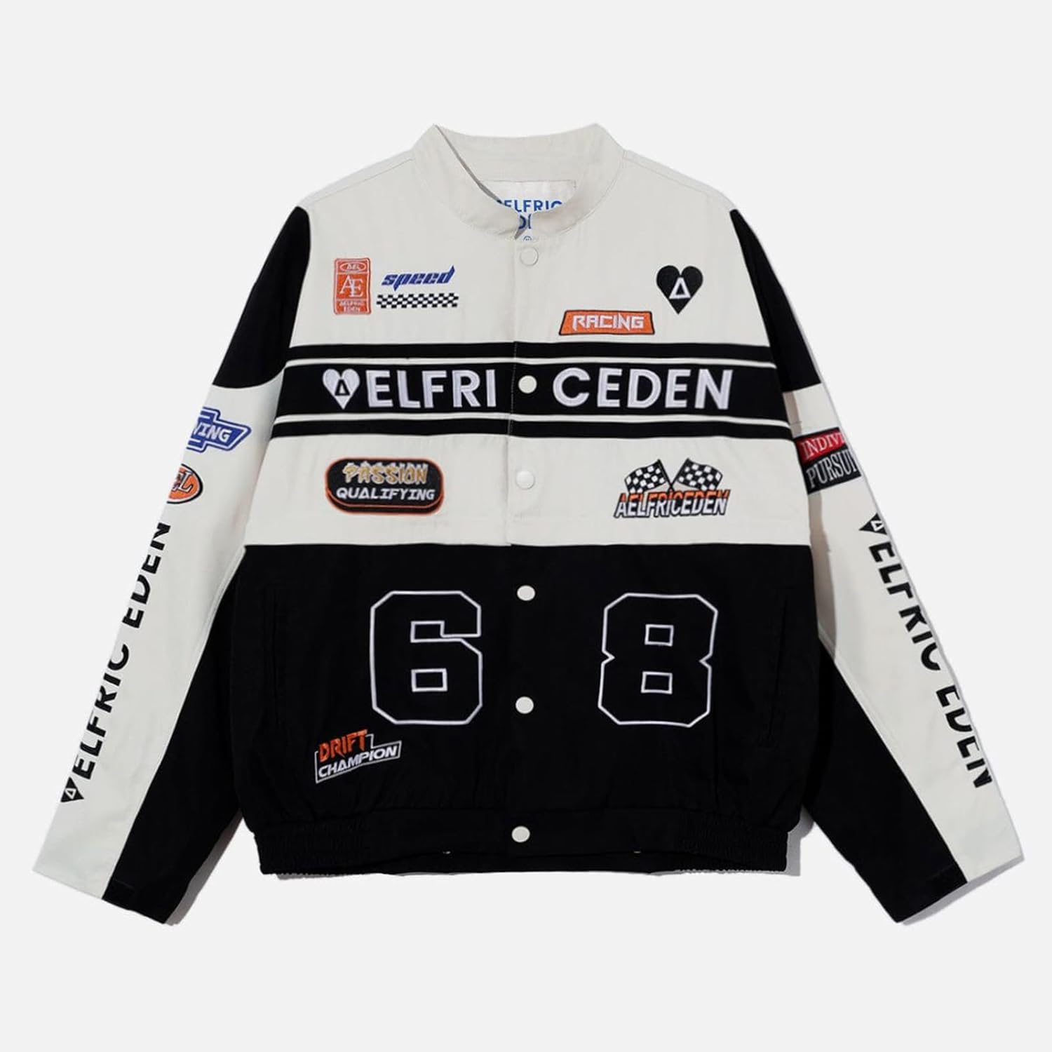 Aelfric Eden Mens Varsity Jacket Vintage Racing Motorcycle Graphic Bomber Jackets Oversized Unisex Streetwear jacket010black