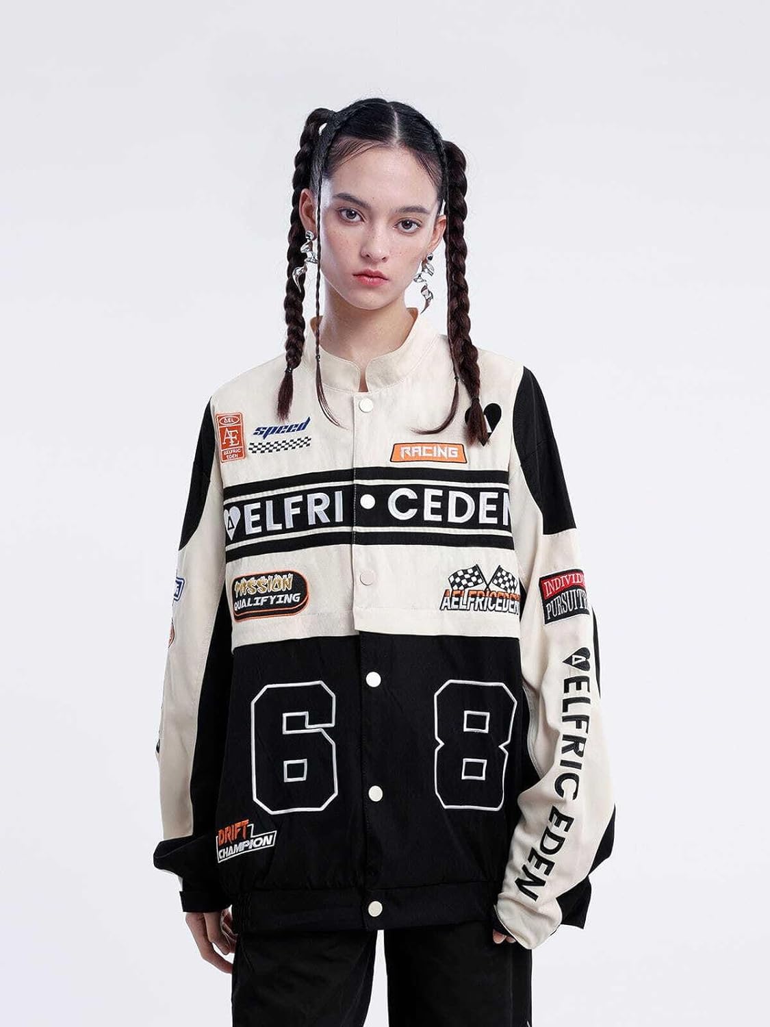Aelfric Eden Mens Varsity Jacket Vintage Racing Motorcycle Graphic Bomber Jackets Oversized Unisex Streetwear jacket010black