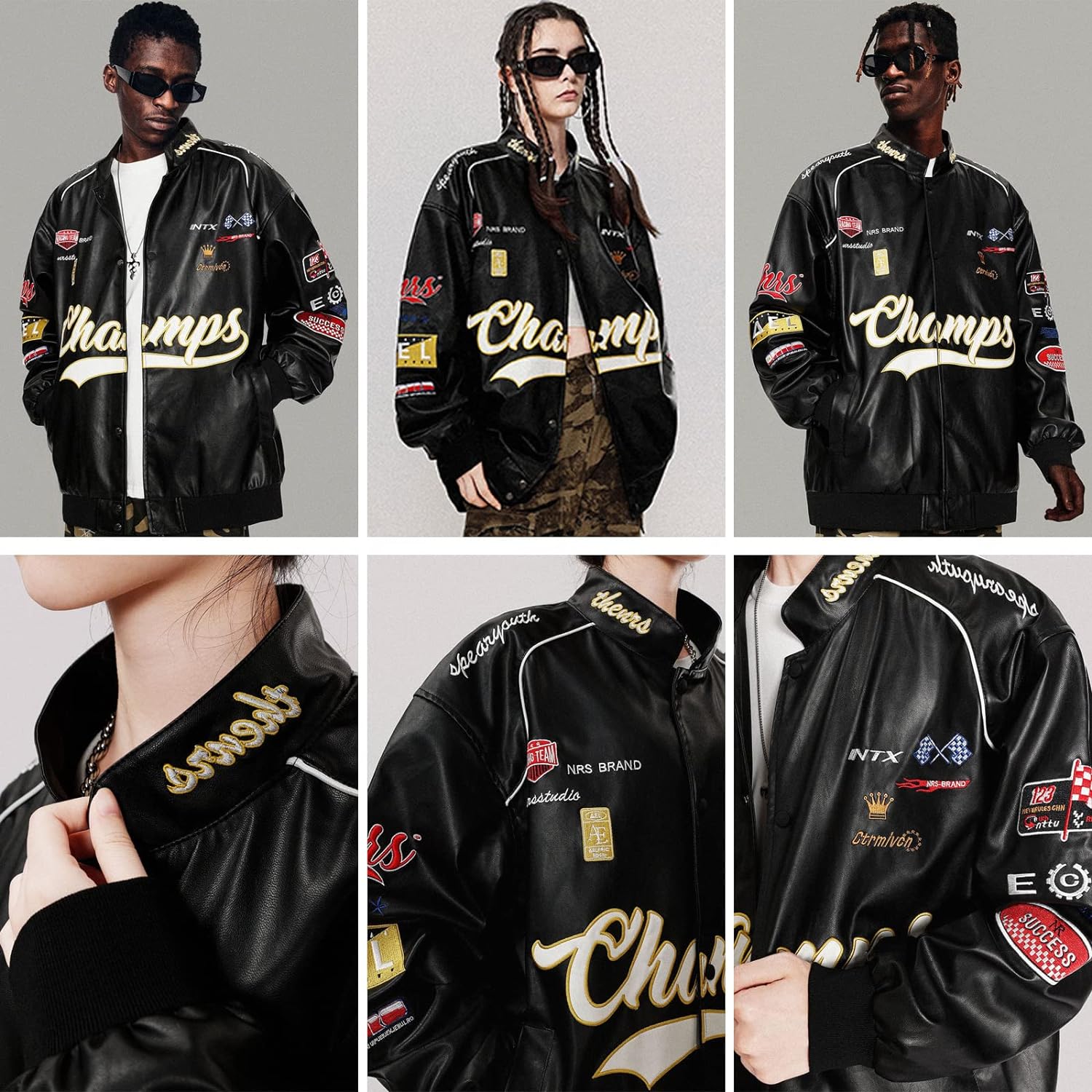 Aelfric Eden Mens Varsity Jacket Vintage Racing Motorcycle Graphic Bomber Jackets Oversized Unisex Streetwear jacket02black