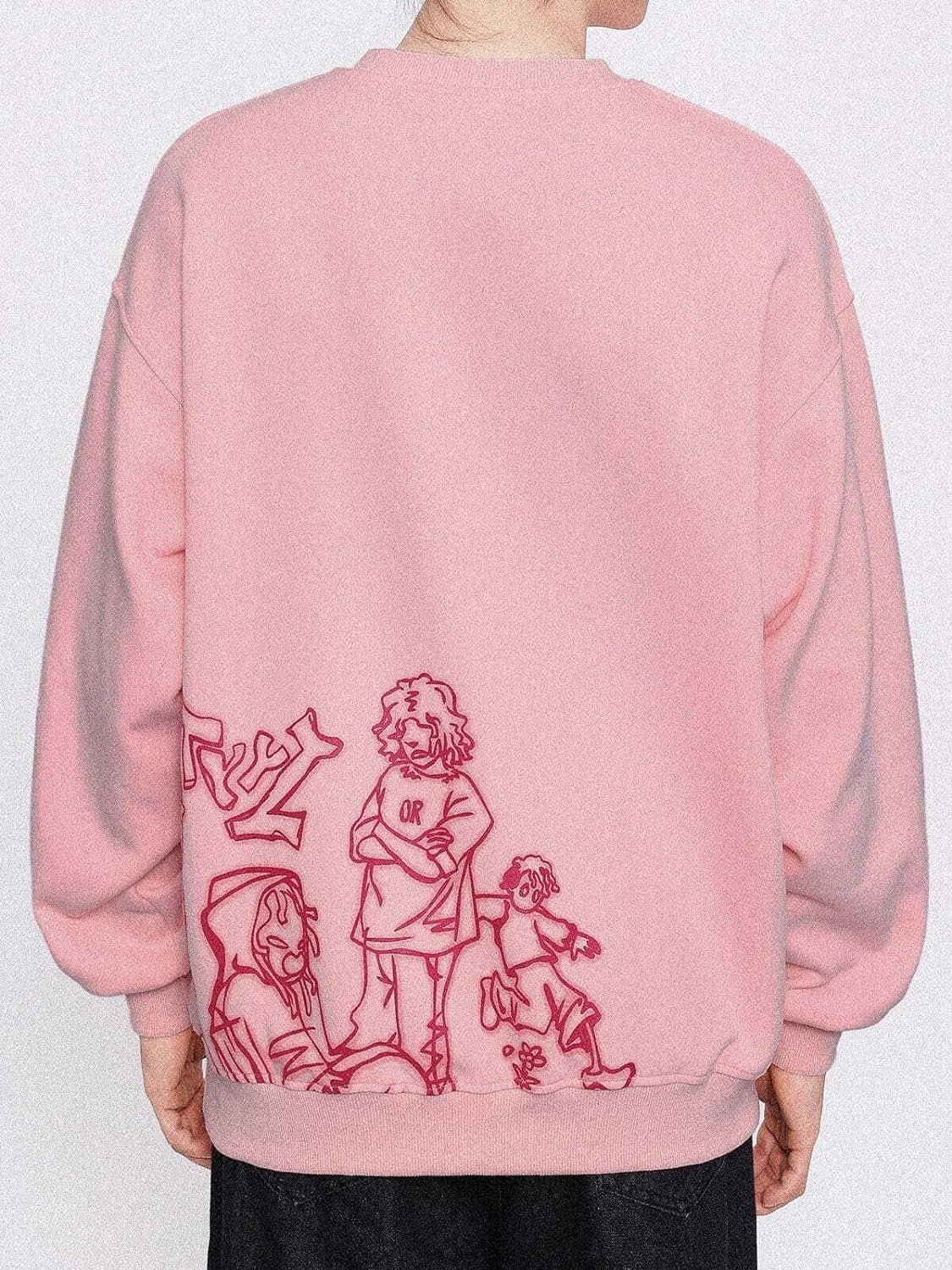 Aelfric Eden Oversized Crewneck Sweatshirts For Men Red Vintage Graphic Pullover Loose Fit Streetwear Long Sleeve TopA01pink