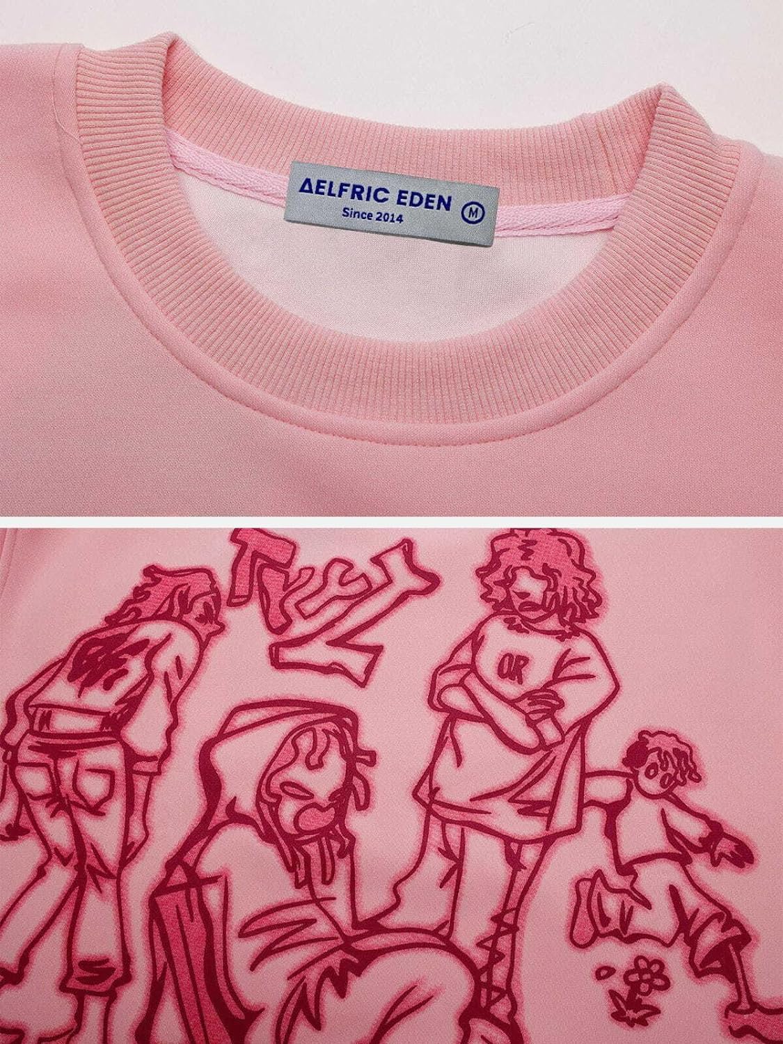 Aelfric Eden Oversized Crewneck Sweatshirts For Men Red Vintage Graphic Pullover Loose Fit Streetwear Long Sleeve TopA01pink