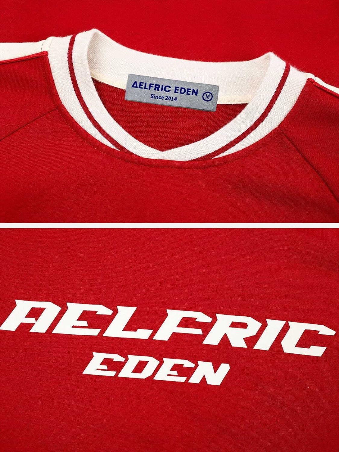 Aelfric Eden Oversized Crewneck Sweatshirts For Men Red Vintage Graphic Pullover Loose Fit Streetwear Long Sleeve TopAred