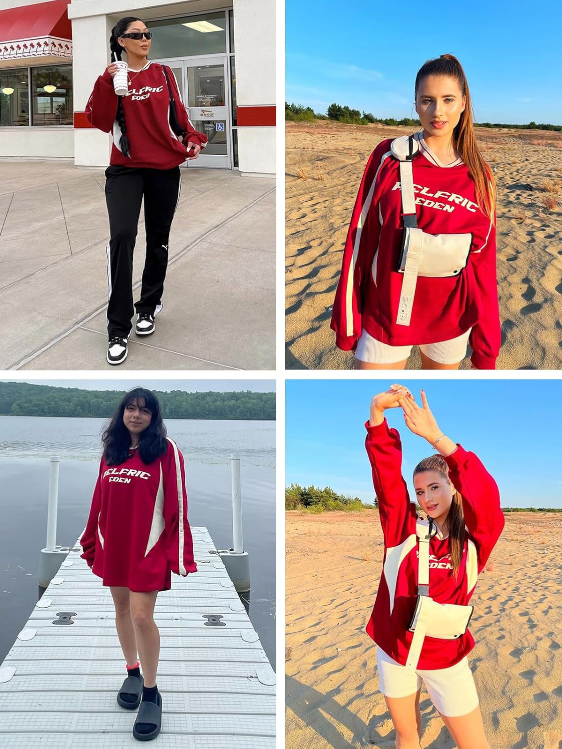 Aelfric Eden Oversized Crewneck Sweatshirts For Men Red Vintage Graphic Pullover Loose Fit Streetwear Long Sleeve TopAred
